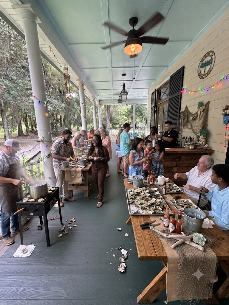 Oyster roast gathering on the wraparound porch